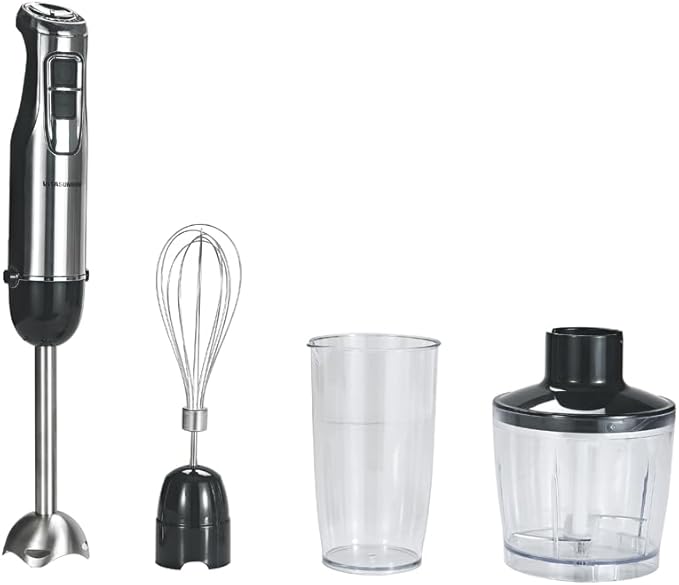 4-in-1 Immersion Hand Blender, 500W Stainless Steel Stick Blender with 6-Speed, Turbo Mode, BPA-Free Food Chopper, 600ml Beaker & Whisk