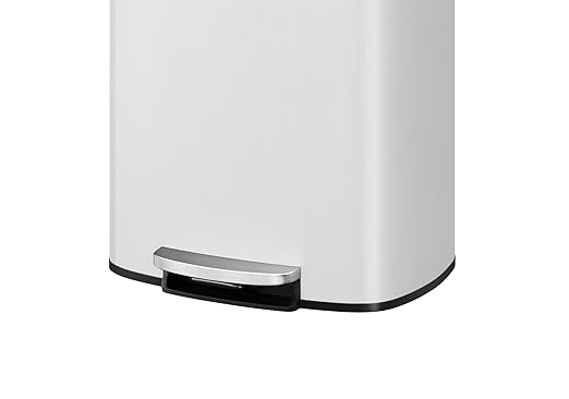 Garvee 13 gal / 50 L Metal Kitchen Trash Can with Lid, Large Rustproof Garbage Can for Kitchen, Step-on Trash Bin with Inner Bucket, Rear Handle, Soft Close Lid, White