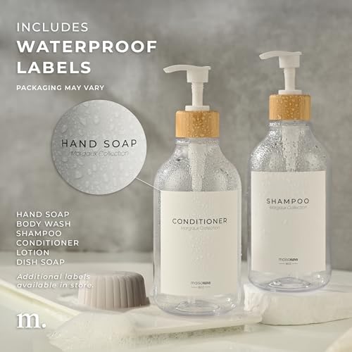 Maisonovo Plastic Soap Dispenser Set | Hand Soap and Dish Soap Dispenser Set | 16.9oz Amber Bottles with Black Bamboo Pump | Bathroom Lotion Dispenser with Pump Set of 2