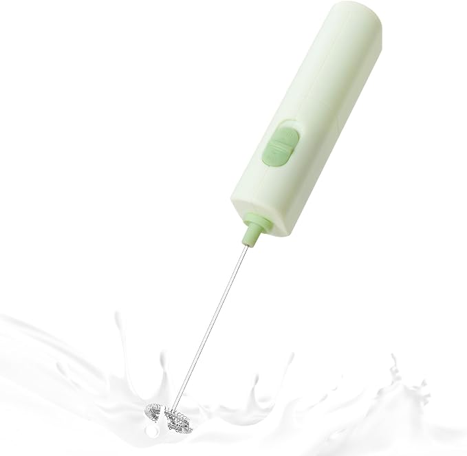 Powerful Electric Milk Frother, Battery Operated Drink Blender, Foam Maker Mixer, Milk Frother Handled for Coffee, Latte, Matcha, Protein Powder (Light Green)