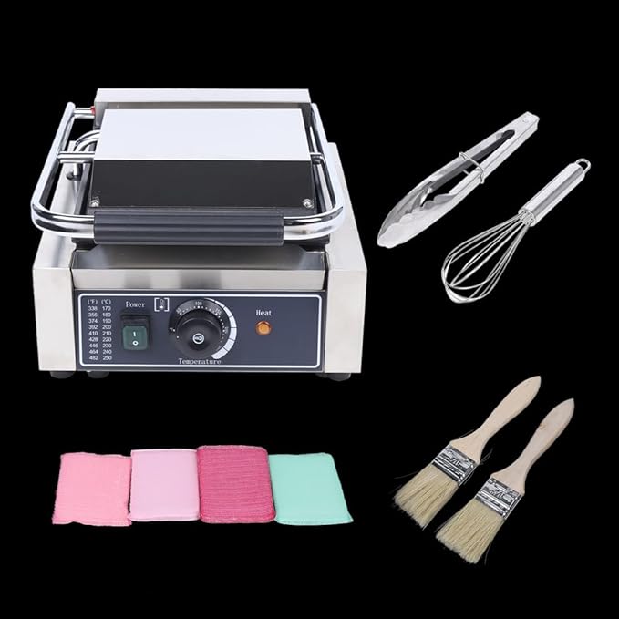 Electric Griddle,1800W Commercial Dual Heating Plates Stainless Steel Sandwich Maker, Smooth Flat Surface Sandwich Toaster with Temperature Control,Portable Panini Press Grill for Kitchen,Dormitory