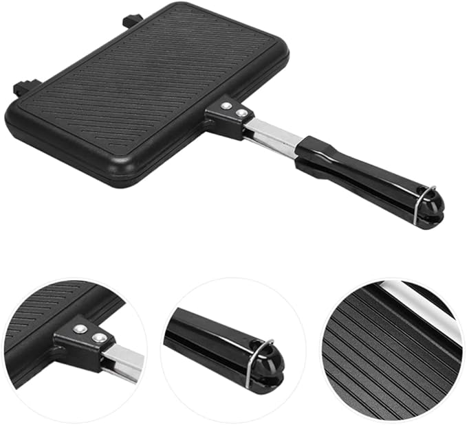 Hemoton Double-Sided Non-Stick Sandwich Maker Pan Aluminum Frying Pan for Breakfast Grilled Cheese and Campfire Cooking