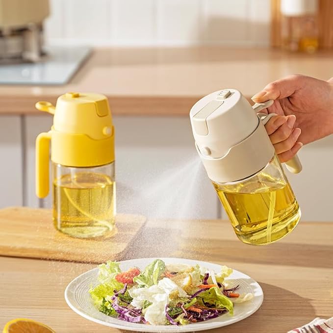 Oil Sprayer for Cooking, 12.3oz/350ml 2 in 1 Olive Oil Dispenser Bottle for Kitchen, Premium Oil Mister for Air Fryer, Salad, Frying (White)