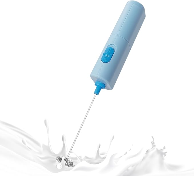 Powerful Electric Milk Frother, Battery Operated Drink Blender, Foam Maker Mixer, Milk Frother Handled for Coffee, Latte, Matcha, Protein Powder (Blue)