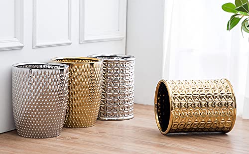 Silver Trash Can, Round Wastebasket, Garbage Receptacle Small Bin for Bathroom, Powder Rooms, Kitchens, Home Offices - Ceramics