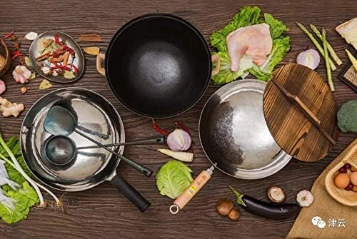 臻三环 ZhenSanHuan HandHammered Iron Wok Flat Bottom Induction Suitable (32CM Wood Handle)
