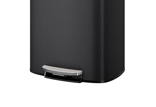 Garvee 13 gal / 50 L Metal Kitchen Trash Can with Lid, Large Rustproof Garbage Can for Kitchen, Step-on Trash Bin with Inner Bucket, Rear Handle, Soft Close Lid, Black