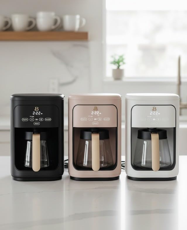 Beautiful 14-Cup Programmable Coffee Maker, Touch-Activated Display, Auto Brew with 3 Flavor Options (Porcini Taupe)