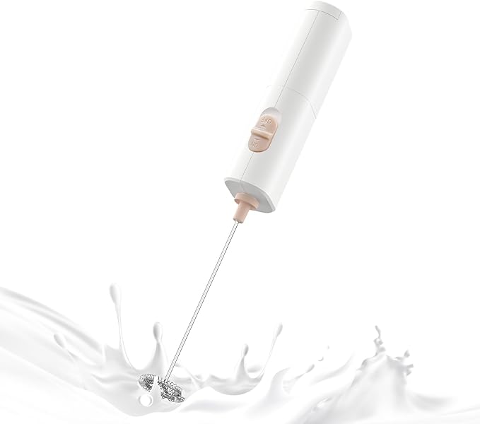 Powerful Electric Milk Frother, Battery Operated Drink Blender, Foam Maker Mixer, Milk Frother Handled for Coffee, Latte, Matcha, Protein Powder (White)