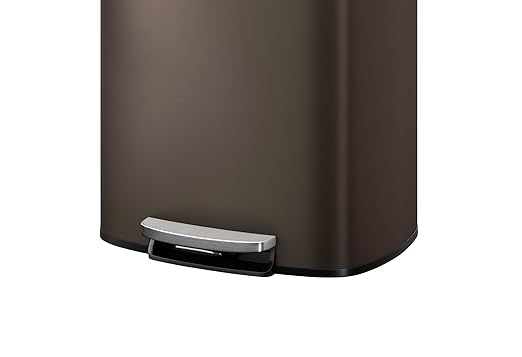 Garvee 13 gal (50 L) and 2.6 gal (10 L) Metal Trash Can Combo Set, Rustproof Garbage Can with Lid, Step-on Trash Bin with Inner Bucket, Rear Handle, Brown