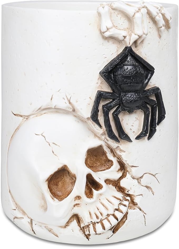 Halloween Large Witch Cauldron Bucket 11.72" White Candy Pot with Skull Spider Resin Halloween Candy Bucket Indoor Decorations for Table Decor Trick or Treat Party Supplies Witch Kettle