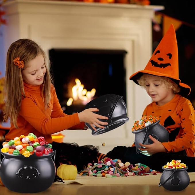 DIYDEC 10 in 1 (12.8", 9.8", 7.6", 5.7", 2.7") Package Halloween Large Cauldron, Black Plastic Witch Cauldron Kettle Candy Holder for Halloween & St. Patrick’s Day Party Favors Decor