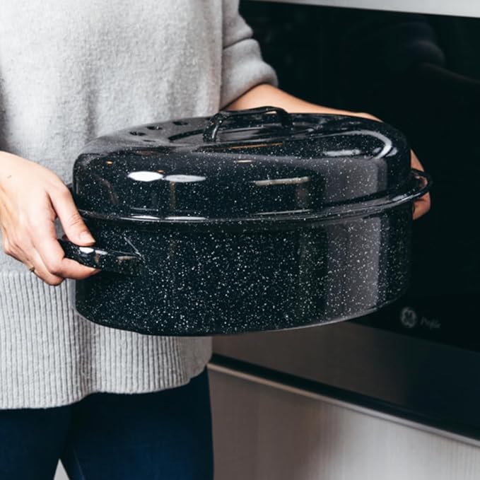 Granite Ware Porcelain Enamel Covered Roaster 20 lb Black