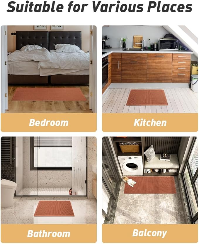 AMOAMI Upgraded Waffle Runner Rug Super Absorbent Non Slip Bath Mats for Bathroom Machine Washable Bathroom Runner Rug with Tassels, Ideal for Hallway Bedroom Laundry Room, Dirty Orange, 17" x 72"