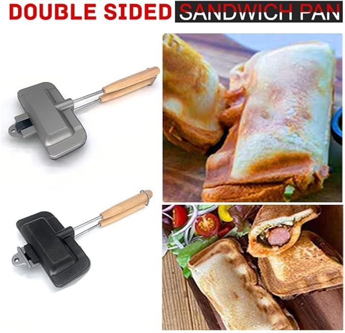 Double Sided Sandwich Panini Maker with Handle, Aluminum Alloy Sandwich Flip Pan Crimp Sealing Baking Pan for Fluffy Pancakes, Omelets, Frittatas