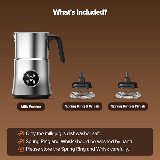 Milk Frother and Steamer, Large Capacity Detachable Electric Milk Frother, Automatic Warm and Cold Foam Maker, Stainless Steel Jug, BPA Free