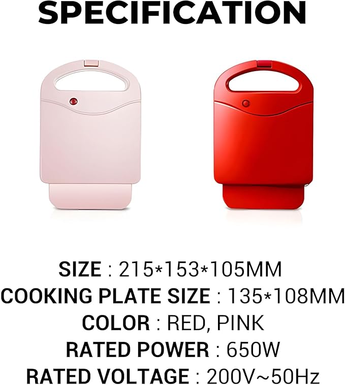 Sandwich Maker, Household Multi-Functional Breakfast Griller, Dual Non-Stick Plates, Fast Heating Electric Omelet, French Toast Panini Press, Tuna Melts, Cool Touch Handle for Camping Barbecue (Red)
