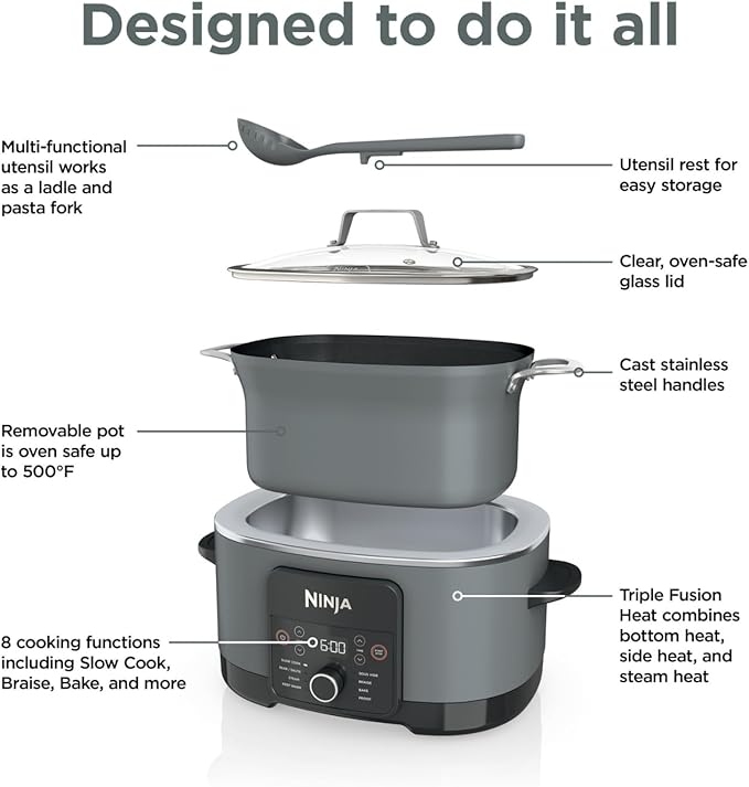 Ninja MC1001 Foodi PossibleCooker PRO 8.5 Quart Multi-Cooker, with 8 in 1 Slow Cooker Dutch Oven, Steamer, Nonstick, Oven Safe Pot to 500°F - Blue