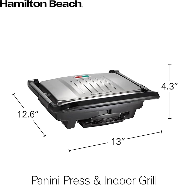 Hamilton Beach Panini Press, Sandwich Maker & Electric Indoor Grill, Upright Storage, Nonstick Easy Clean Grids, Stainless Steel (25410)