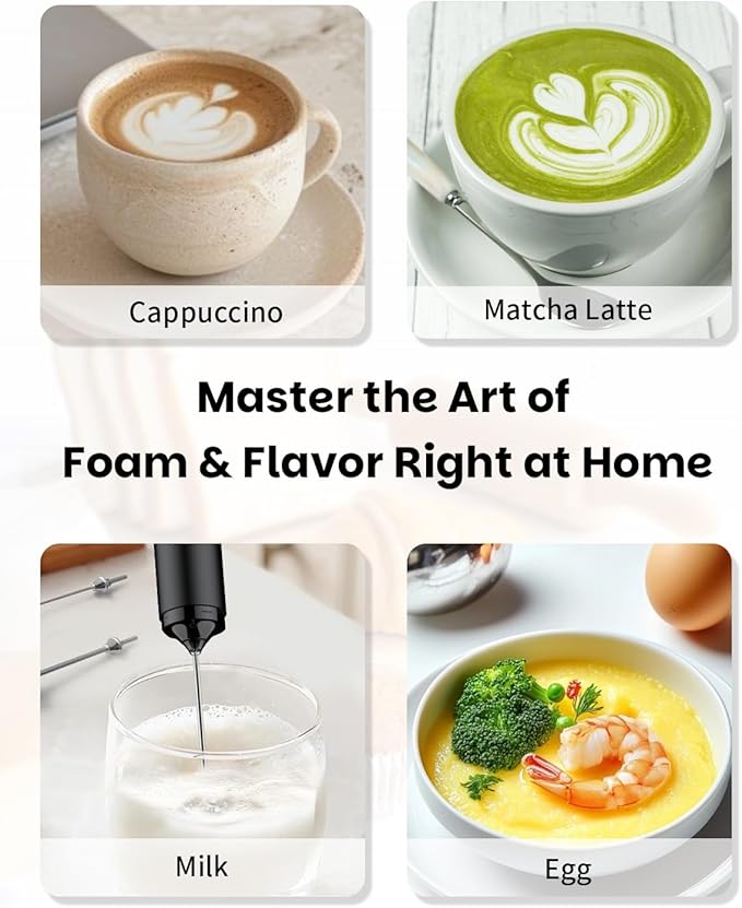 Pawfly Rechargeable Milk Frother Wand, Milk Frother Handheld with Stainless Steel Whisk, Portable Coffee Frother, Powerful Electric Drink Mixer Foam Maker for Cappuccino Latte Matcha Hot Chocolate