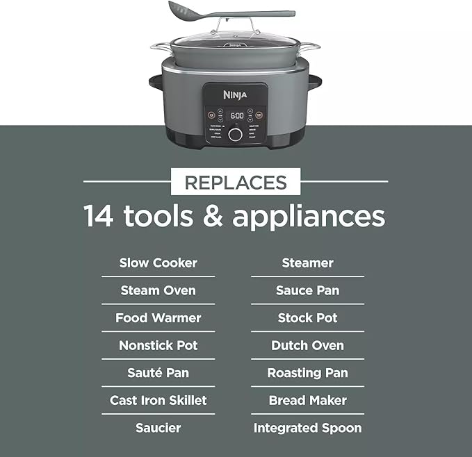 Ninja Foodi PossibleCooker PRO 8.5 Quart Multi-Cooker, with 8 in 1 Slow Cooker Dutch Oven, Steamer, Nonstick, Oven Safe Pot to 500°F - Sea Salt Gray