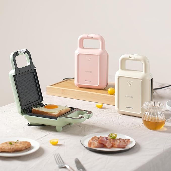 SIMPLUS Electric Sandwich Maker with Non-Stick Plates, Indicator Lights, Cool Touch Handle, Easy to Clean and Store, Perfect for Cooking Breakfast, Grilled Cheese, Tuna Melts and Snacks, Pink