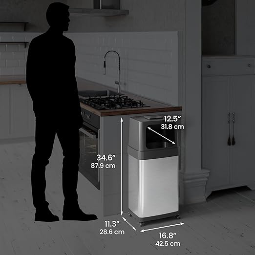 iTouchless 18 Gallon Dual Side-Entry Kitchen Trash Can with Wheels and AbsorbX Odor Filter, Stainless Steel, Portable Garbage Bin for Home Office Outdoor BBQ, ADA-Compliant