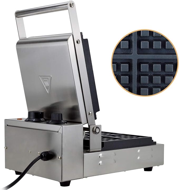 Waffle Maker Machine Rectangle Commercial New Electric Nonstick Deep Waffle 4 Pcs Iron with Temperature and Time Control and Stainless Steel 110V for Home Kitchen Parties Use