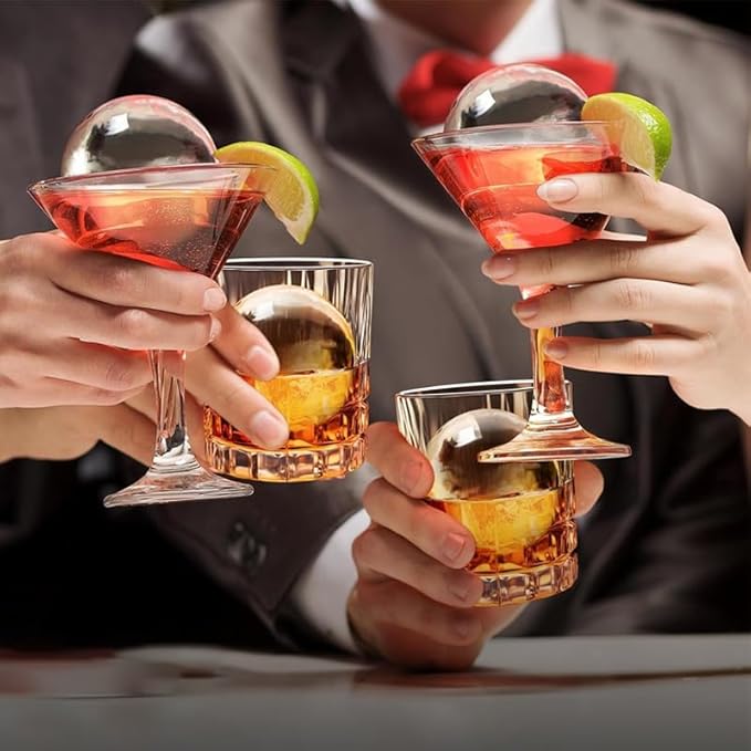 Clear Ice Cube Maker - 2.5" Ball - Stainless Steel Clear Ice Maker - Compact Design - for Whiskey, Cocktails, Bourbon - 2 PACK with Ice Tong & Ice Box