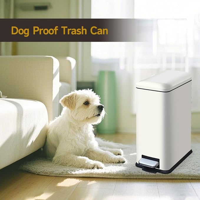White 10L/2.6 Gallon Bathroom Trash Can with Lid,features a removable inner bucket, a soft - close lid, and a stainless - steel step pedal,ideal for use in the bathroom, kitchen, and home office.