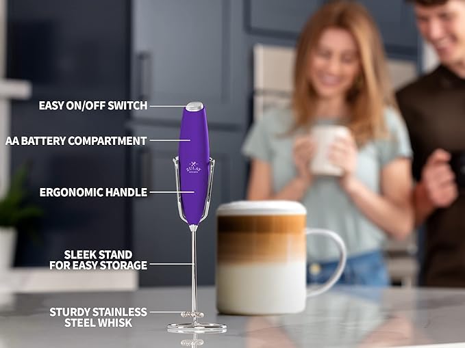 Zulay Kitchen Milk Frother Wand – High-Speed Handheld Frother with Upgraded Stand – Electric Foam Maker with Stainless Steel Whisk