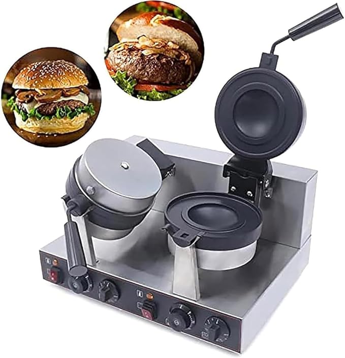 Non-Stick Commercial Hamburger Press - Electric Panini Maker with Adjustable Temperature 50-300℃ - Ideal for Waffles, Ice Cream Sandwiches & Grilled Burgers
