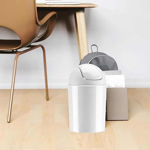 Umbra 1.25 Gallon Mini Waste Can with Removable Swing-Top Lid - Small Garbage Bin for Kitchen, Bathroom, Bedroom, Office - Compact Trash Can Fit Under Tables & Counters - White
