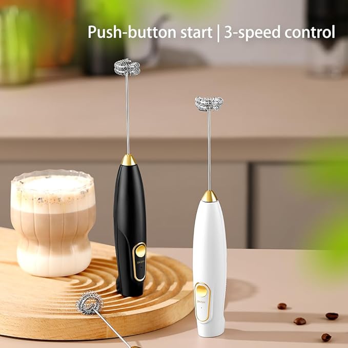Electric Milk Frothers,Stainless Steel,Mini Handheld.Quick Type-C Charging for Coffee Lattes,Cappuccinos,Egg Whipping & Hot Choc.With Double-Layer Stirrer Head.(white)