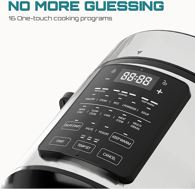 OLIXIS Electric Pressure Cooker 6 Quart Stainless Steel Multi Cooker Electric for Pressure 12-in-1 Rice, Steamer, Yogurt Maker, Slow Cook,Meat Stew, Cake, Porridge, Multigrain,SLV