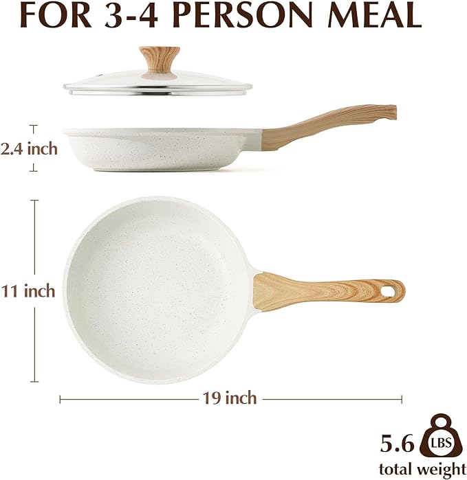SENSARTE Nonstick Ceramic Frying Pan Skillet with Lid, 11 Inch Omelet Pan, Healthy Non Toxic Chefs Pan, Induction Compatible Egg Pan with Heat Resistant Handle, Free of Intentionally Added PFAS/PTFE