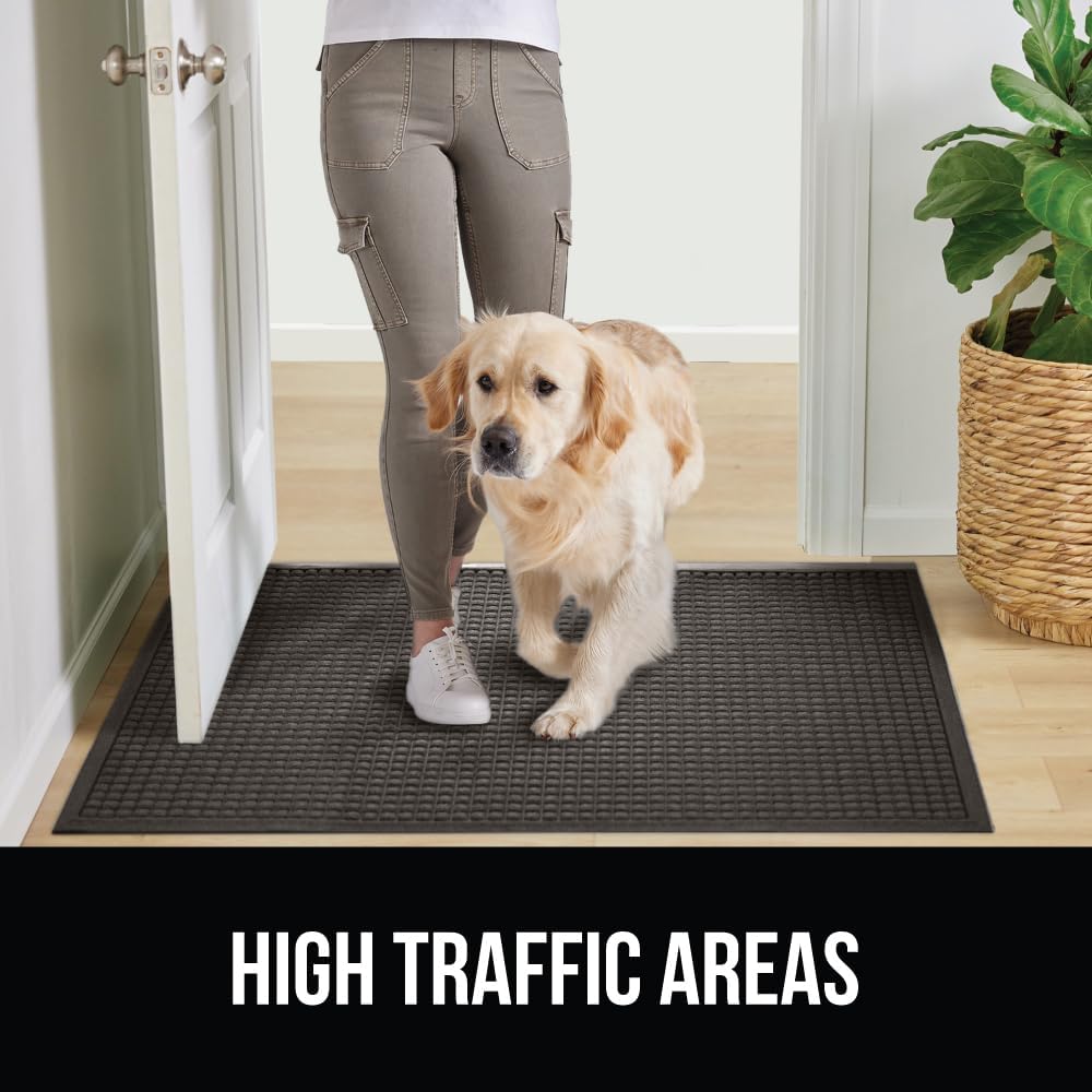 GORILLA GRIP Front Door Mat, 35x23, Indoor Outdoor Ultra Absorbent HydroAbsorb Doormat, Absorbs Up to 5.7 Cups of Water, Stain and Fade Resistant, Rubber Backing Doormats, Captures Dirt, Charcoal