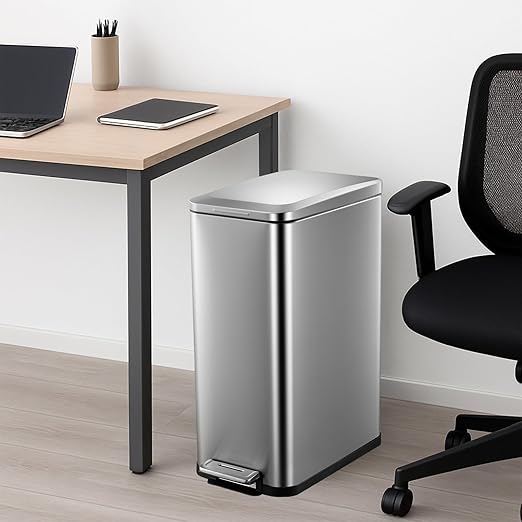 Garvee 13 gal Kitchen Trash Can, Stainless Steel Step Garbage Bin with Soft-Close Lid & Removable Bucket, Fingerprint Proof, Slim for Narrow Spaces, Bathroom or Office