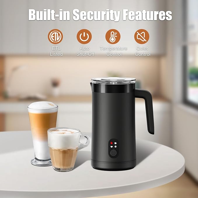 Milk Frother, 4-in-1 Milk Frother and Steamer, 13.5oz/400ml Automatic Hot and Cold Foam Maker and Milk Warmer, Electric Frother for Coffee, Latte, Cappuccino, Macchiato, Matcha(Ebony)