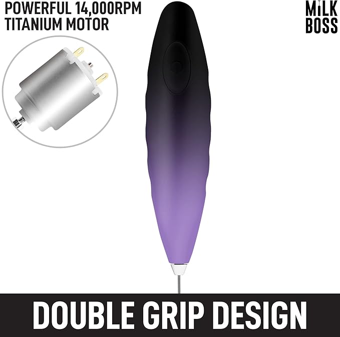 Milk Boss Milk Frother for Coffee - Comfort Grip Matcha Whisk - Frother Handheld - Electric Drink Mixer With Batteries Included (Galaxy)