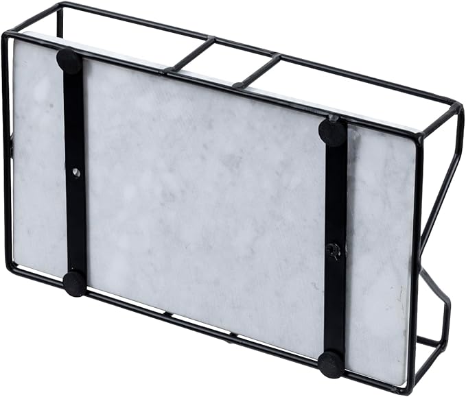 MyGift Modern Metal Wire Bathroom Paper Hand Towel Holder in Brass Tone Finish, Guest Bathroom Countertop Vanity Disposable Folded Trifold, C-fold, (White Marble)