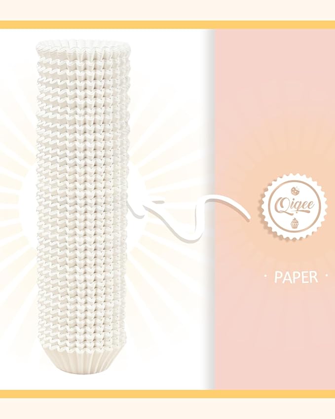 qiqee 600 Count Mini Cupcake Liners White Muffin Liners Food Grade Baking Cups Paper No Smells(Small Size)