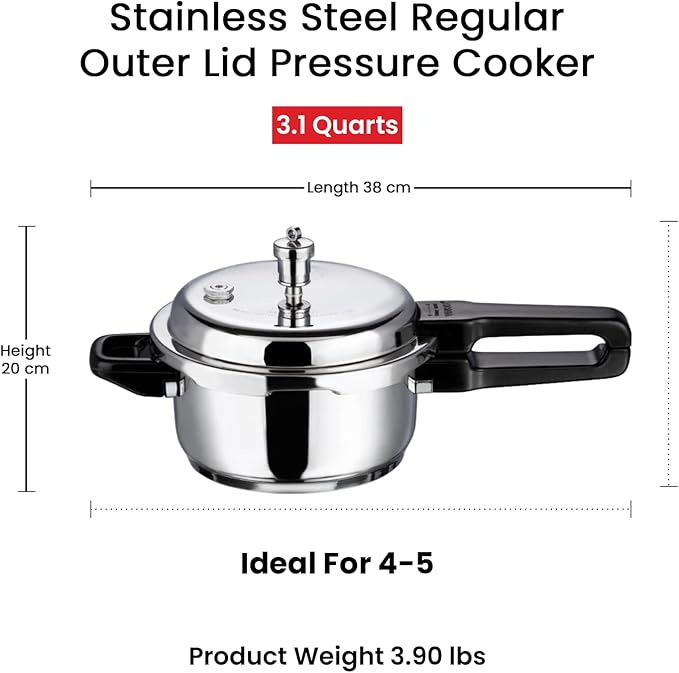 Vinod V-3L Stainless Steel Sandwich Bottom Pressure Cooker, 3-Liter