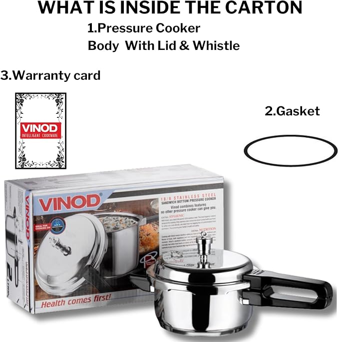 Vinod V-5L Stainless Steel Sandwich Bottom Pressure Cooker, 5-Liter,Silver,Medium