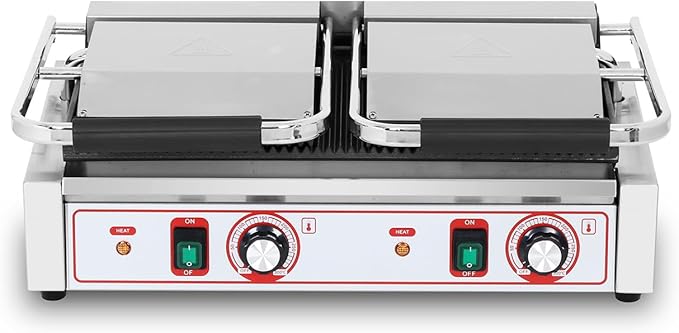 Commercial Panini Grill Grooved Press Sandwich Maker Industrial Panini Machine Single Grill Big (Double Ribbed Panini Press Grill)