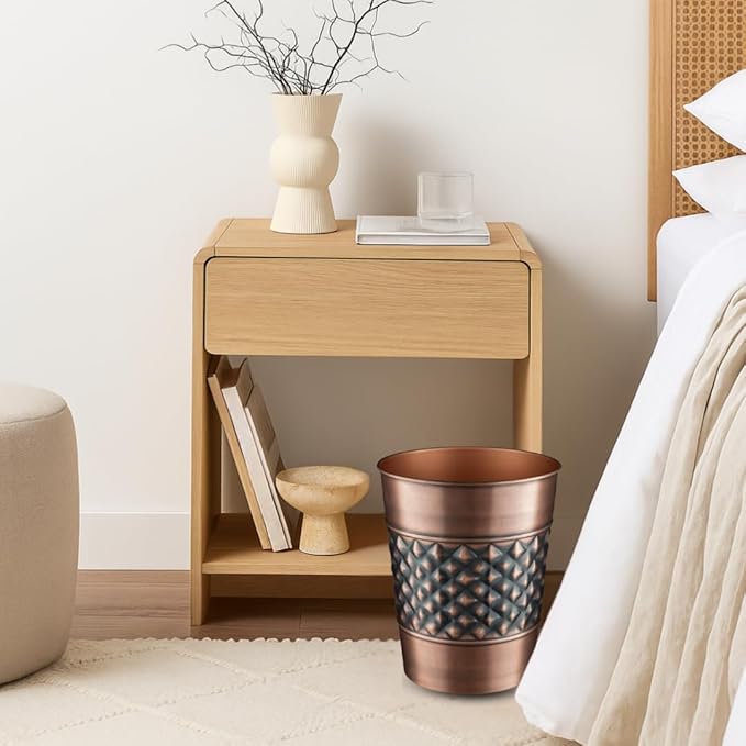 Monarch Abode Antique Copper Handcrafted Geometric Embossed Metal Wastebasket for Home, Decorative Waste Basket, Modern Bathroom Garbage Can, Durable & Decorative Trash Bin, Antique Copper Trash Can