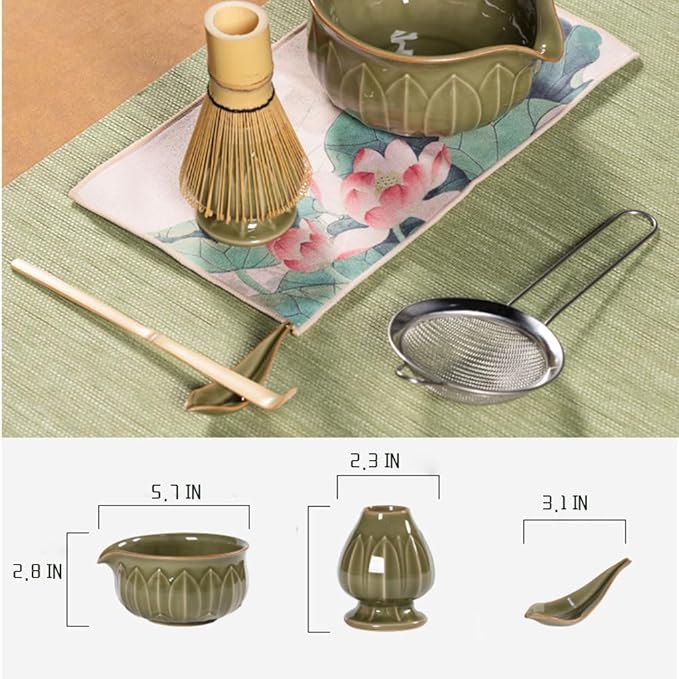 ZentButCool Matcha Set Includes Ceramic Matcha Bowl, Bamboo Whisk (Chasen), Scoop, Stainless Steel Matcha Sifter, And Whisk Holder (Off - White)