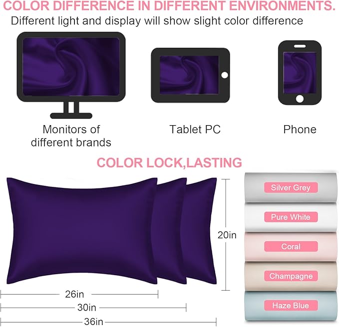 Mulberry Silk Pillow Cases 2 Pack Standard Size 20x26 Inches with Hidden Zipper, Ultra Smooth and Soft Breathable Cooling Silk Satin Pillowcase Set of 2, Better for Hair and Skin, Gifts for Women Men
