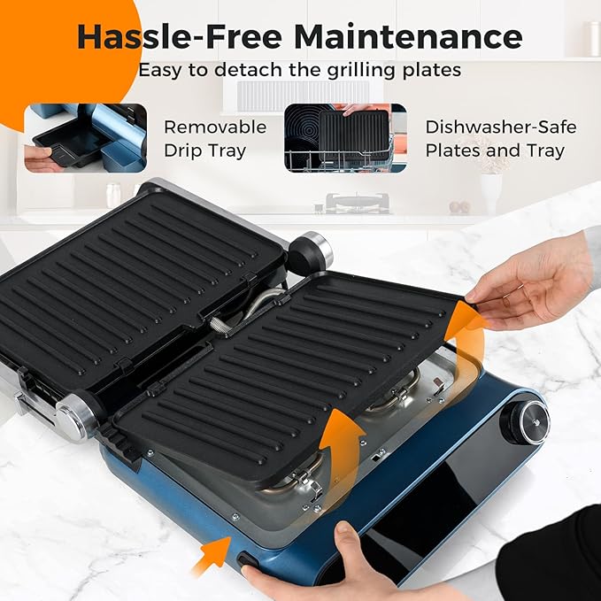 ARLIME Panini Grill Press Sandwich Maker, 1200W Electric Griddle with LED Touch Panel, 7 Grilling Modes, Dishwasher Safe Non-stick Plates, Removable Drip Tray, Indoor Grill for Burger, Cheese, Steaks