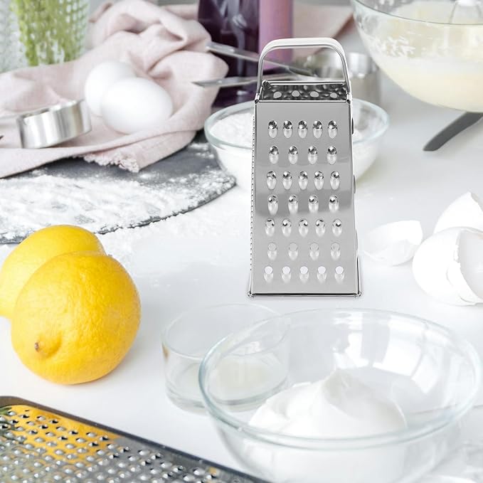 Cheese Grater - Stainless Steel Vegetable Grater, 4 Side Ktichen Box Graters with Handle, Multifunction Cutter Slicer for Cheese, Potato, Fruit, Vegetable 3.5 x 7.9 inch